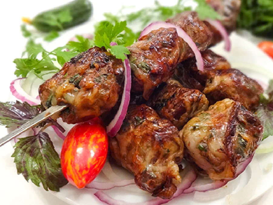 Шашлык из печени в жировой сетке –  (BBQ Liver Wrapped in Caul Fat)