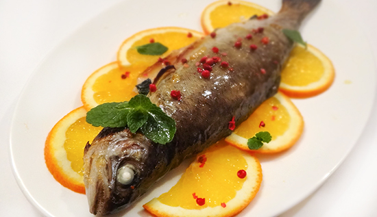 Trout with Mint, Orange Marmalade, Rose Pepper)